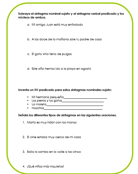 Sintaxis Sujeto Y Predicado Segundo Y Tercer Ciclo Primaria